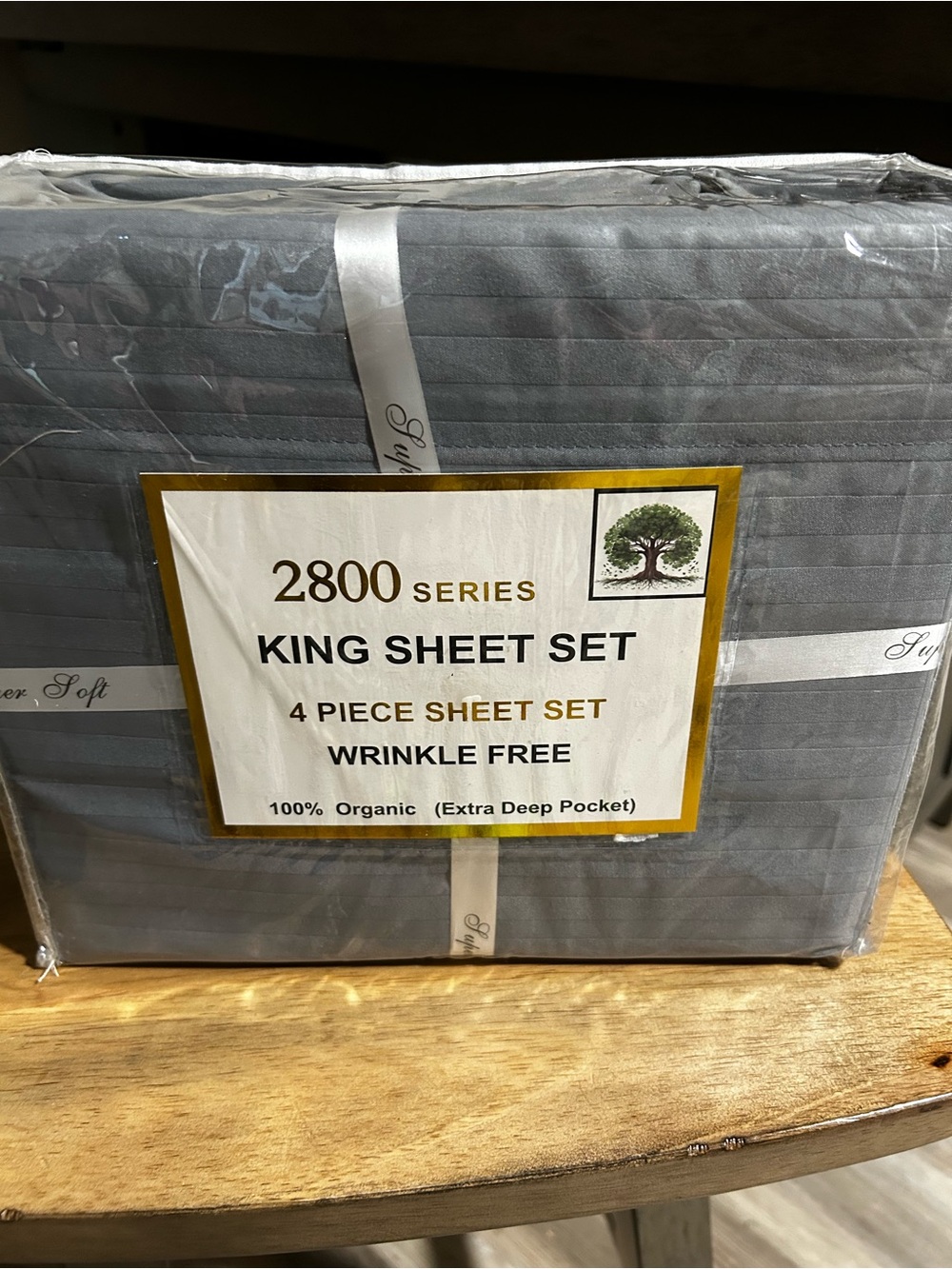 2800 Series King Sheet Set Gray 4 Pc Organic Cotton Percale Extra Deep Pocket
